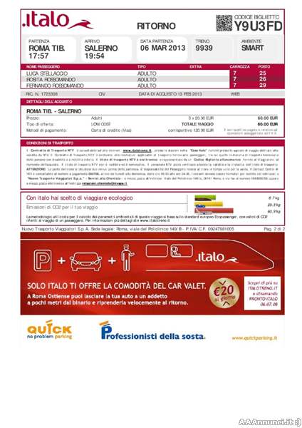 Biglietto andata e ritorno treno